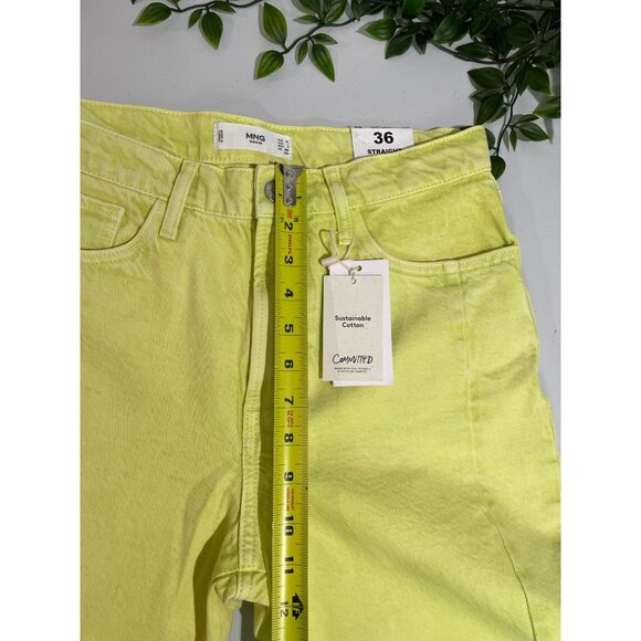 MNG Denim Straight Cropped High Waist Jeans Women Size 36 Bright Lime Green - Picture 14 of 16